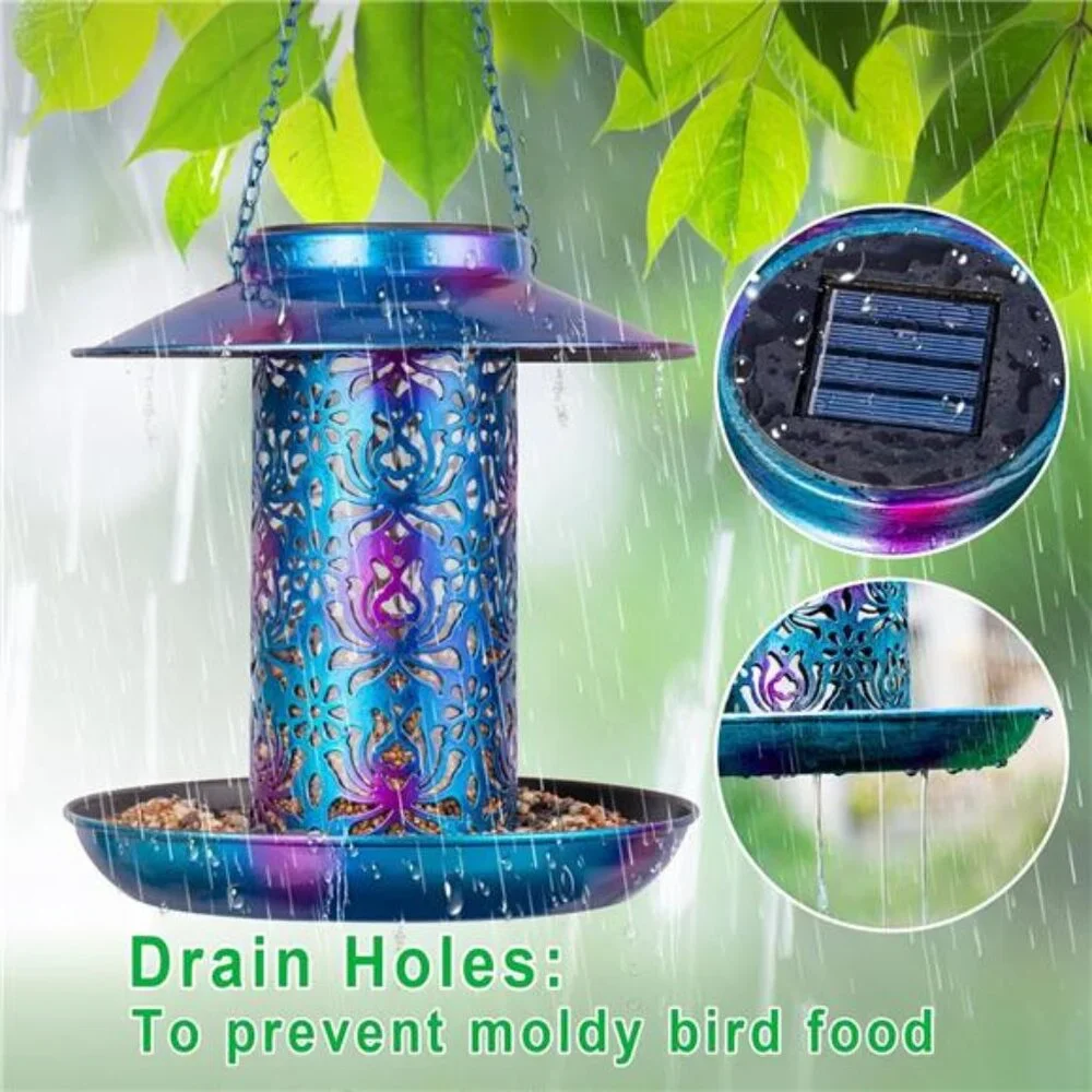 Solar Bird Feeder for Outdoors Hanging, Metal Wild Cardinals Garden Lantern